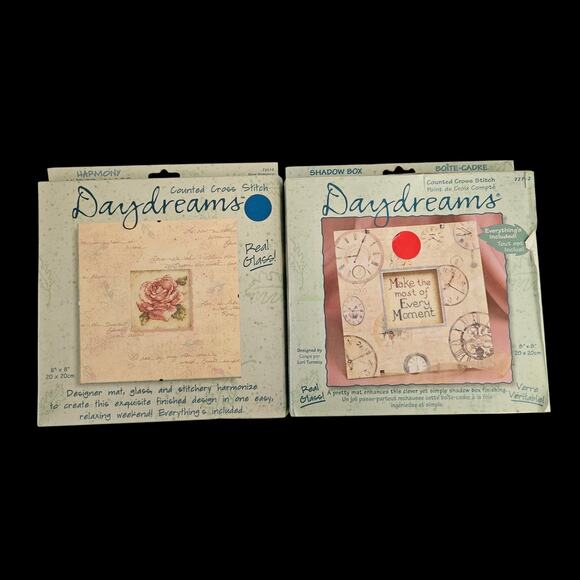 Dimensions Daydreams Cross Stitch Kits Lot of 2 Unopened Real Glass Frames - Picture 1 of 7